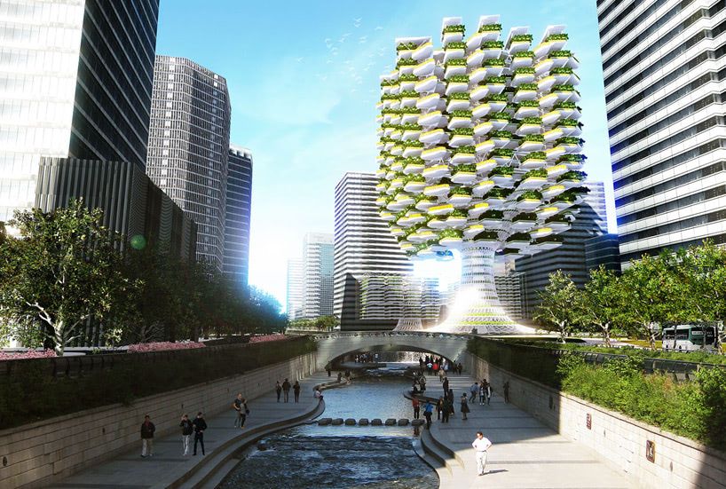 Visual of Vertical Farms Growing In Giant Trees