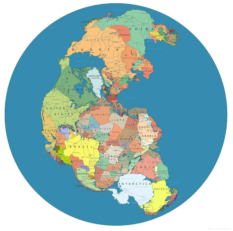 Modern Countries Mapped on Pangea