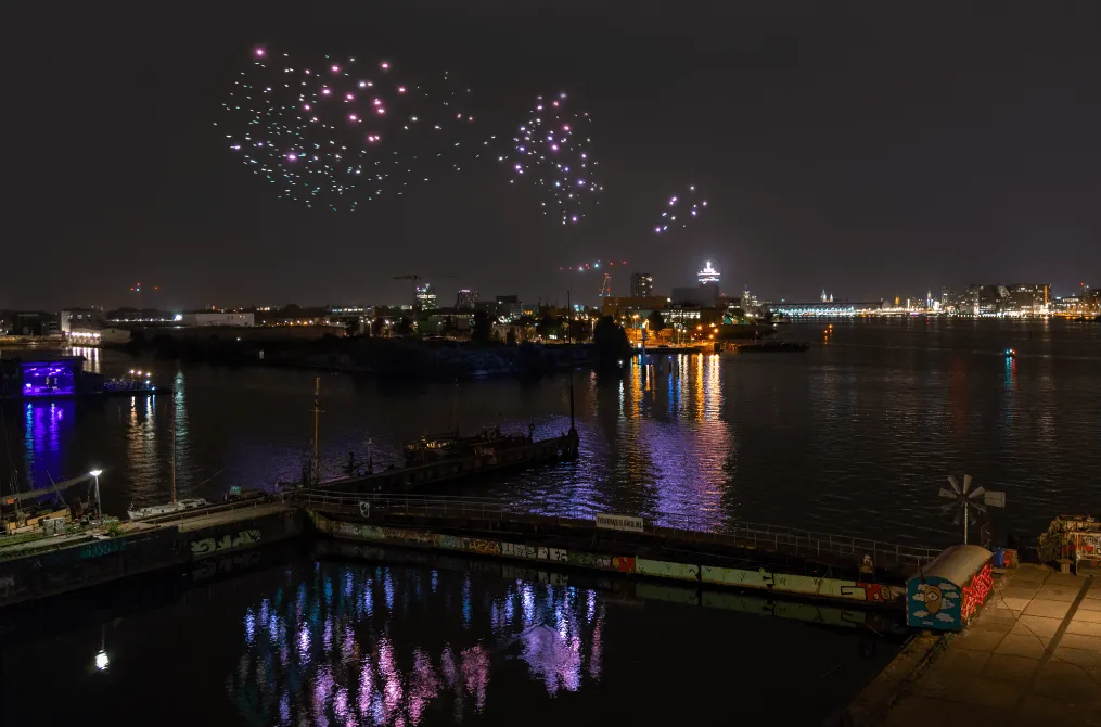 Flock of Drones fly over Amsterdam